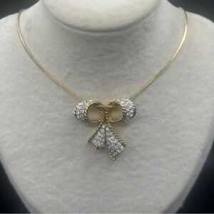 Vintage Swarovski Bow Pendant Danecraft Chain Swan Signed Estate Find Goldtone